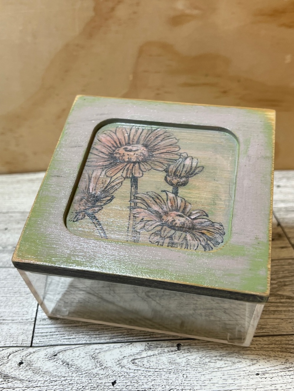 Handmade Green Bamboo Floral Acrylic Trinket Box
